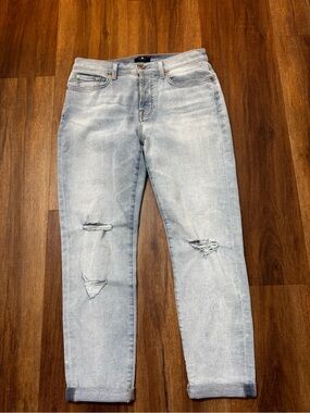 7 For All Mankind Light Blue Distressed Ankle Jeans